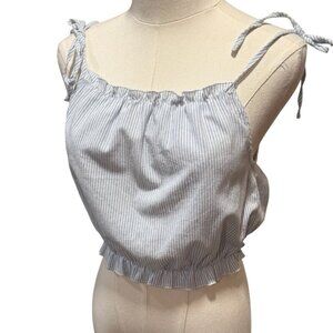 Brandy Melville Womens One Size Tie Shoulder Blue White Striped Cropped Tank Top